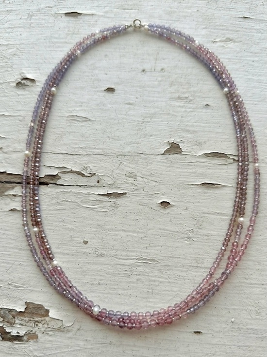Handmade Jewelry - Multi-Strand Lavender and Pink Beaded Necklace with Pearl Accents